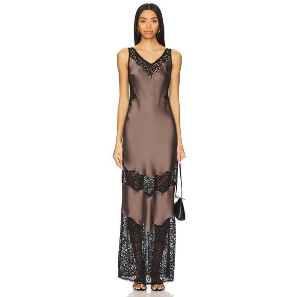 JONATHAN SIMKHAI Lacey Slip Dress in Mocha Multi 6 - Picture 1 of 5
